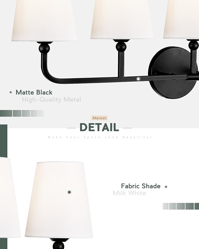 Bathroom Light Fixtures, 5 Light Matte Black Vanity Lights - Image 3