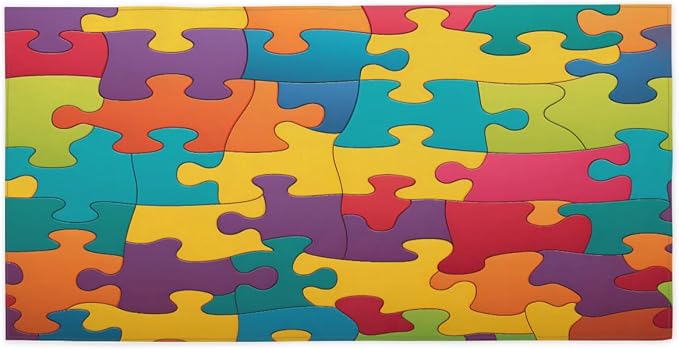 Colorful Jigsaw Puzzles Pattern Beach Towel Oversized Quick Dry Beach Blanket - Image 3