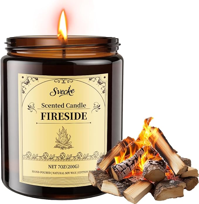 Fireside Scented Candles, 7oz Soy Wax Candle, Long Lasting Aromatherapy Jar by SVECKE