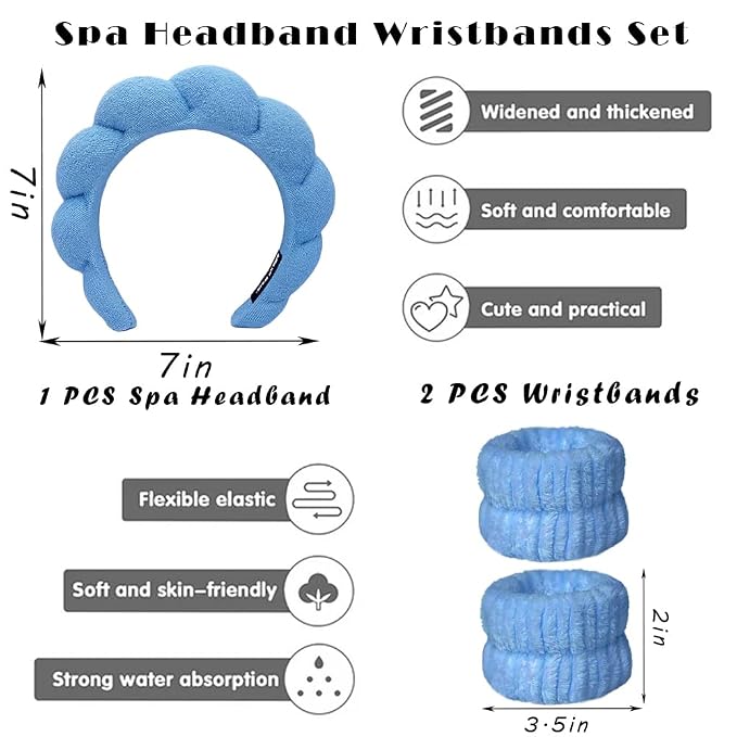 Spa Headbands for Washing Face Wristband Set Sponge Makeup Skincare Headband - Image 2