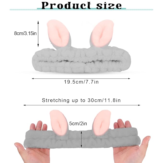 Cute Gray Rabbit Ears Headband Frog Eye Elastic to Wash Face - Image 2