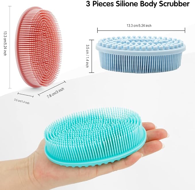 3 Pack Silicone Body Scrubber, Soft Silicone Loofah Exfoliating Body Scrubber - Image 3
