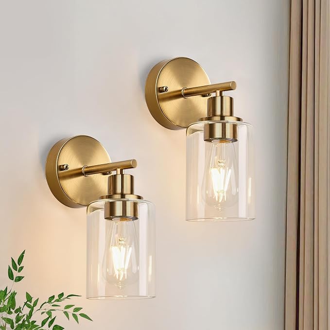 Zarbitta Set of 2 Wall Sconces for Bathroom, Brushed Gold Modern Vanity Lights by Zarbitta