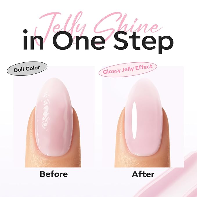 modelones Builder Nail Gel Top Coat, 15 ML No Wipe Ultra Gloss Milky Pink Gel - Image 5