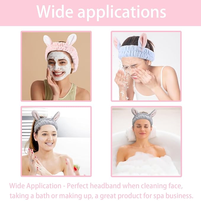 musejoy 2 Pcs Headband Bunny Ears Headband Cute Spa Headbands - Image 7