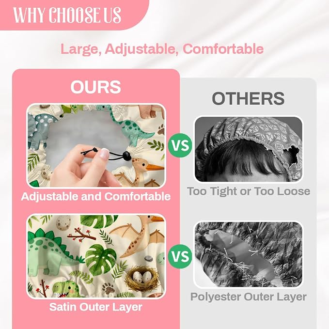 Dinosaurs Leaves Reusable Shower Cap Cute Double Layer Waterproof Shower Caps - Image 4