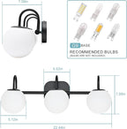 Modern Black Bathroom Vanity Light Fixtures 3 Lights Frame and Milk White Glass - Image 4