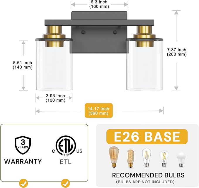 L LOHAS LED 2 Light Bathroom Vanity Light, ETL Listed - Image 3