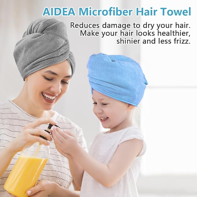 AIDEA Microfiber Hair Towel Wrap, 5 Pack Turbans, Super Absorbent Quick Dry - Image 6