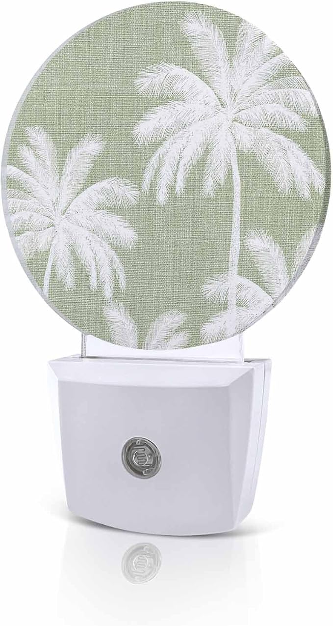 Night Lights Auto Sensor Tropical Palm Trees Night Light Sage Green Linen by Home+L6