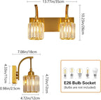 Bathroom Crystal Vanity Lights 2-Light Gold Wall Lamp Modern Crystal Bathroom - Image 4
