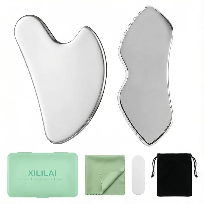 Gua Sha Facial Tools Set, Stainless Steel Guasha Tool by XILILAI