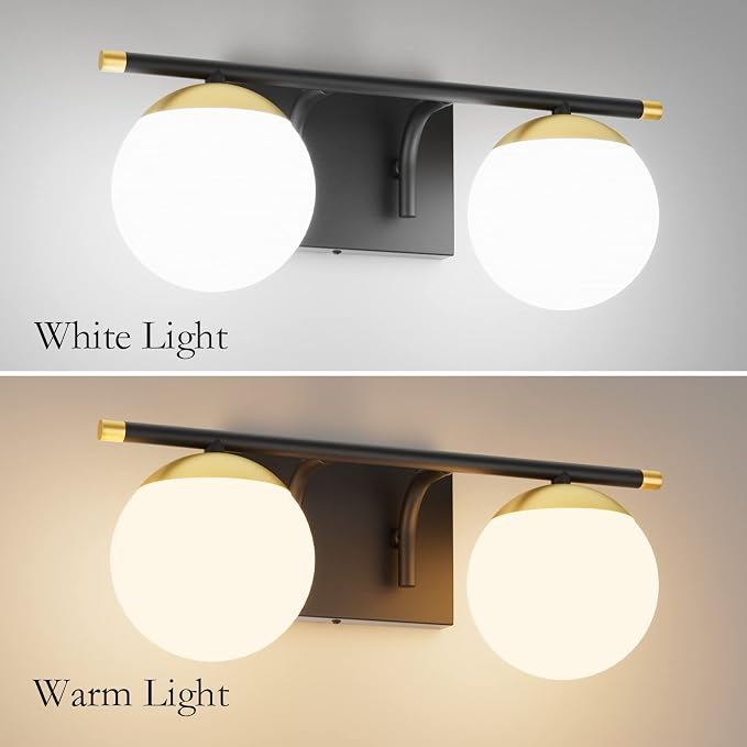 Ralbay Black and Gold Bathroom Vanity Light 2-Light Mid Century Modern Vanity - Image 4
