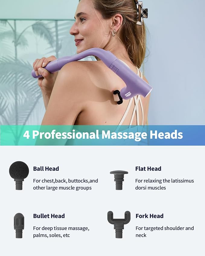 3-in-1 Detachable Massage Gun Deep Tissue, Ergonomic Extension Handle Back - Image 5