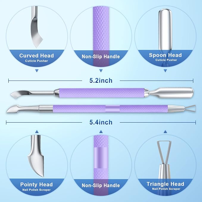 2PCS Metal Lavender/Taro Purple Cuticle Pusher and Cutter Remover Salon Quality - Image 2