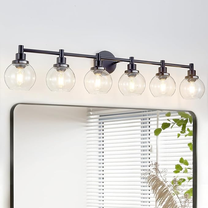 6-Light Bathroom Light Fixture Black Vanity Lights Over Mirror Modern Wall by Zqoyn