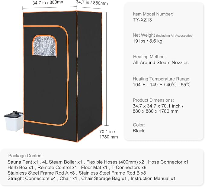 Happybuy Portable Steam Sauna Tent Full Size, Visible Window, Home Spa Sauna - Image 7