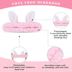 Cute pink Rabbit Ears Headband Frog Eye Elastic to Wash Face - Image 3