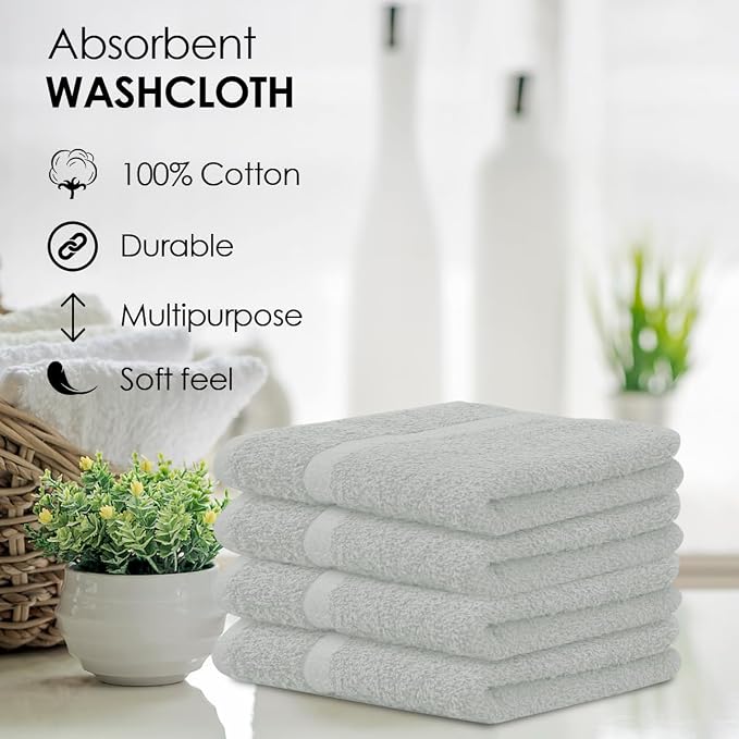 Avalon Towels Cotton Washcloths 24-Pack – 12 x 12 Inch Silver Super Soft & - Image 6