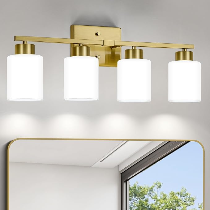 FonmYim Brushed Gold Bathroom Light Fixtures, 4-Light Modern Vanity Light Over by FonmYim