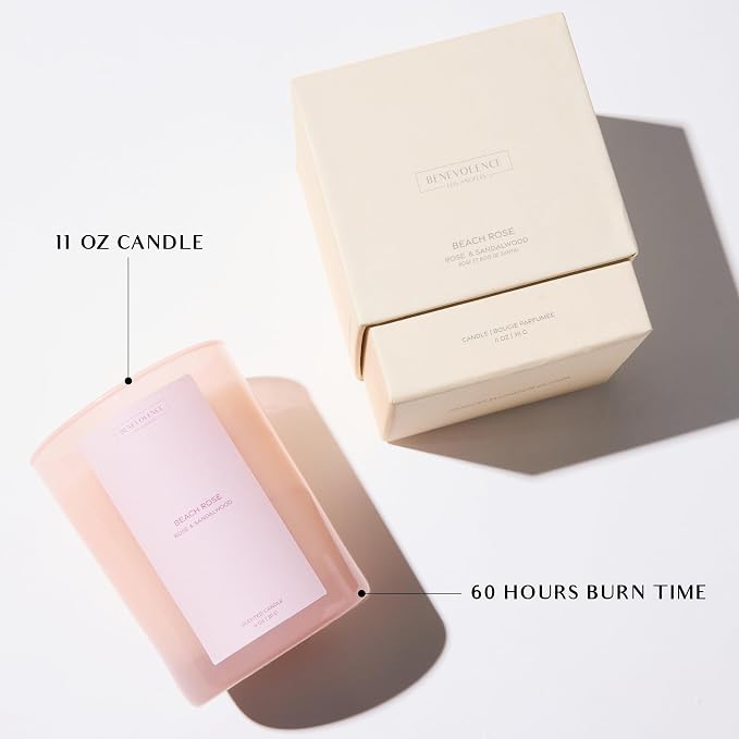 Rose & Sandalwood Scented Candle | 11oz, 60 Hour Burn | Natural Soy Wax - Image 3