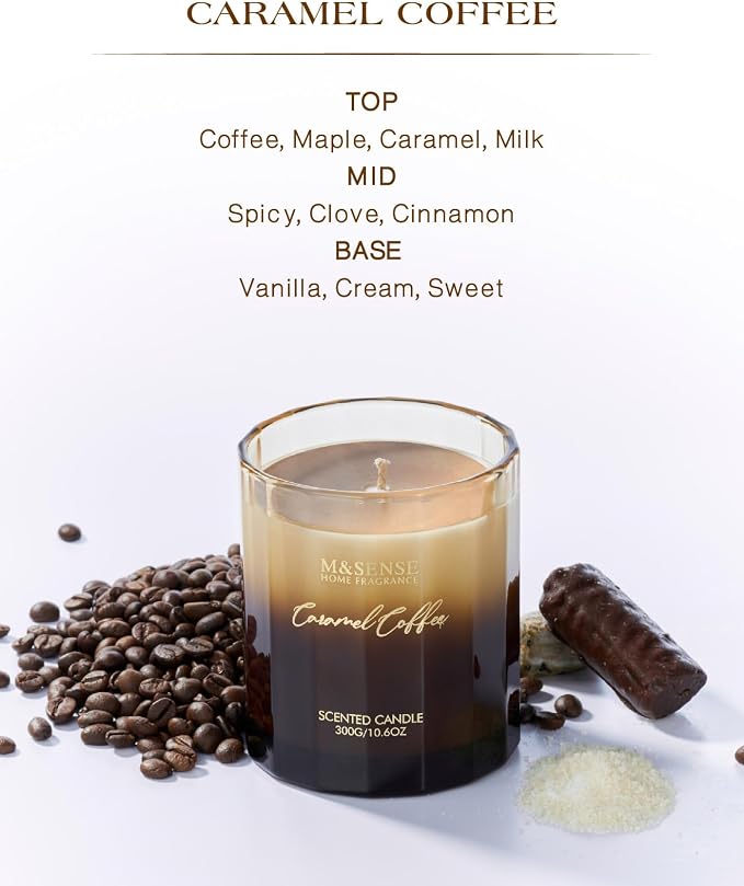 M&SENSE Caramel Coffee Candle for Home Scented, 10.6oz 60 Hours Burn Natural - Image 2