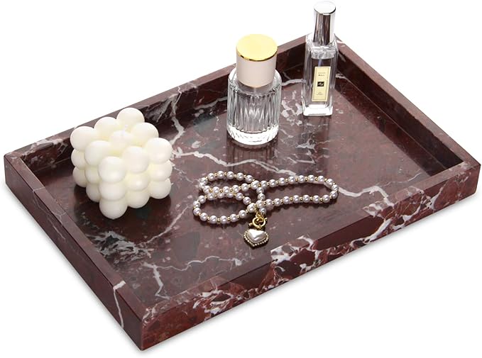 Marble Bathroom Vanity Tray, Natural Luxury Vanity Home Kitchen Bathroom Table by HESHIBI