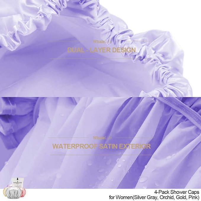 Shower Cap for Women Reusable Extra Large Shower Caps for Men Satin Double - Image 4