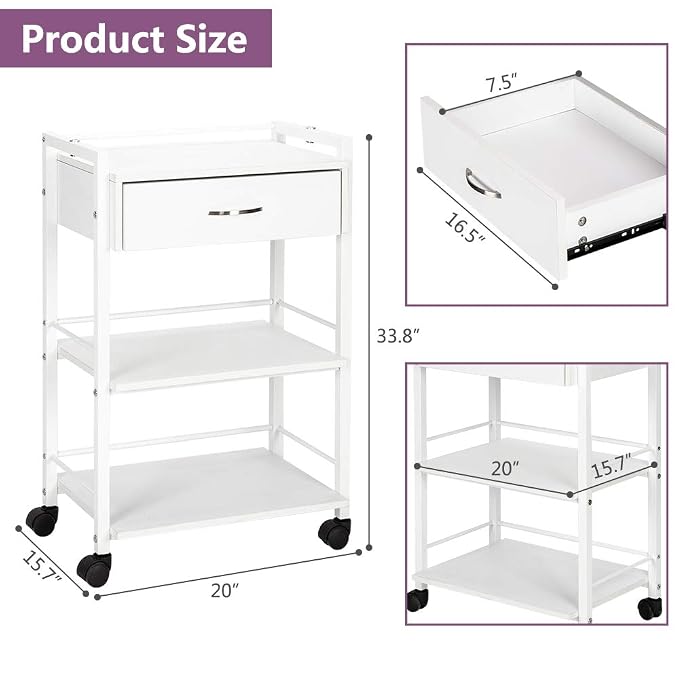 Salon Trolley Cart with Wheels, Wooden Rolling Storage Station, Mobile Utility - Image 2