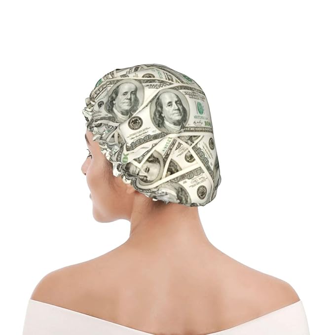 100 Dollar Money Shower Cap For Women Reusable Waterproof Double Layers Bath - Image 7