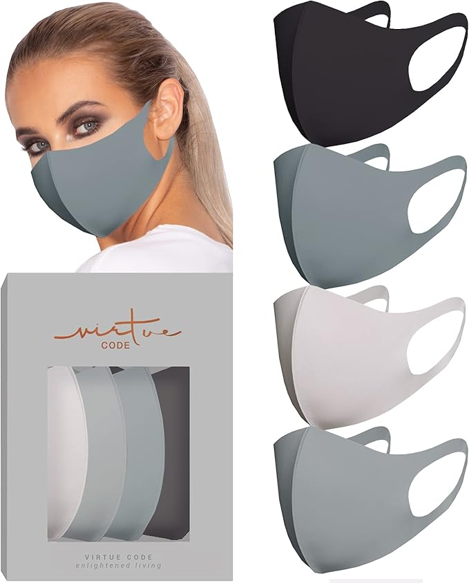 Virtue Code Second Skin Cloth Face Mask Pack. 4 Buttery Soft Masks Washable by VIRTUECODE