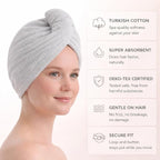 100% Turkish Cotton Hair Towel Wrap 2 Pack – Oeko-TEX Certified Quick Dry Turban - Image 3