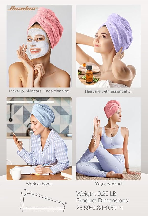 Hicober Microfiber Hair Towel, 3 Packs Hair Turbans - Image 5