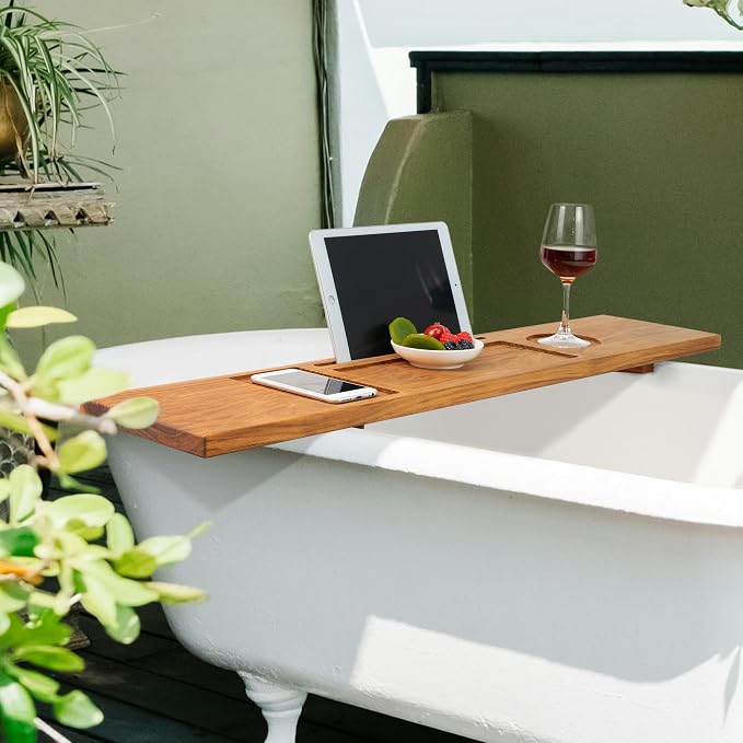 VaeFae Teak Bathtub Tray Table, Wooden Bath Board - Image 5