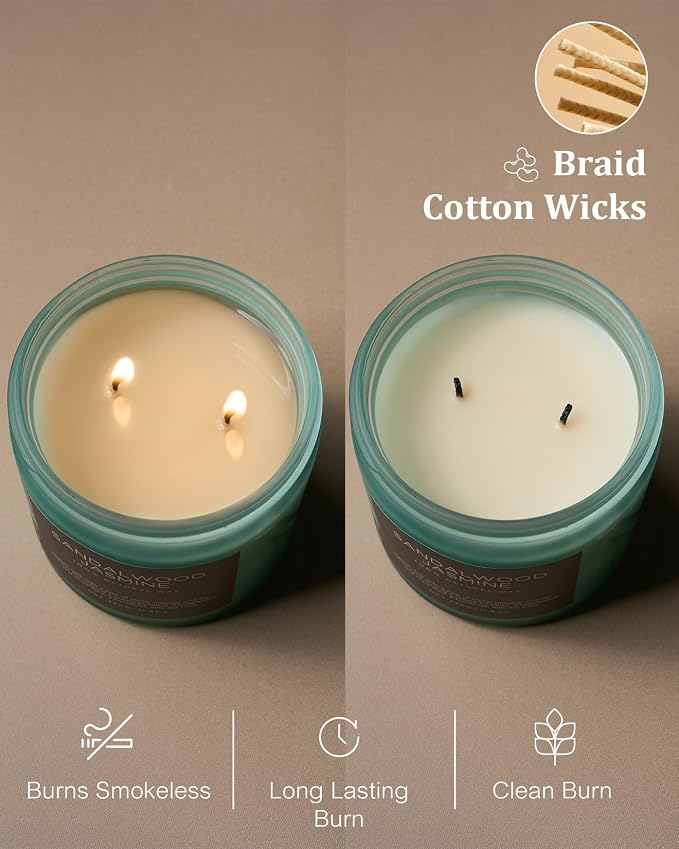M&SENSE Sandalwood Jasmine Home Scented Candles, 11.6oz Organic Natural Soy Wax - Image 5