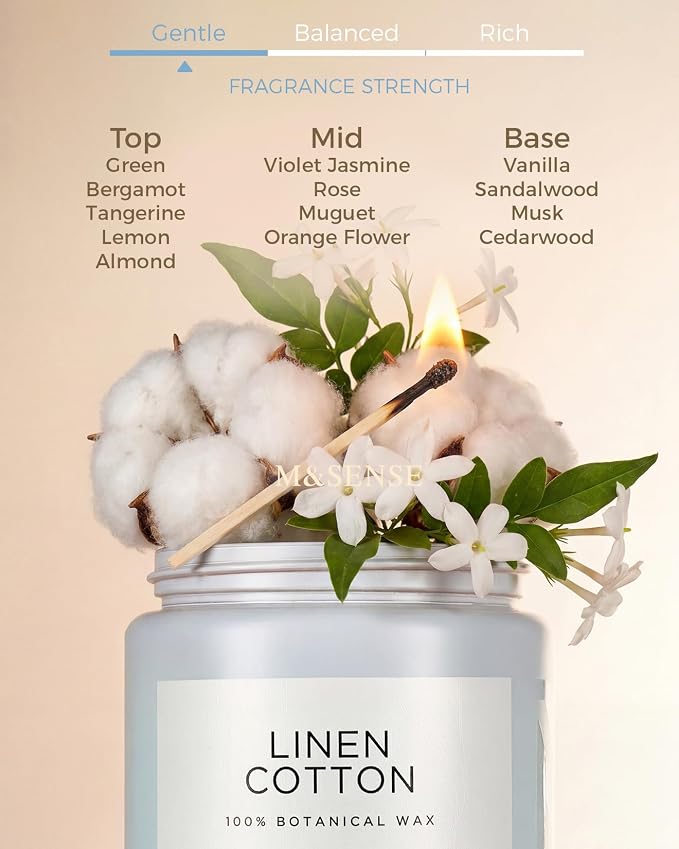 M&SENSE Fresh & Linen Cotton Scented Candles - Image 2