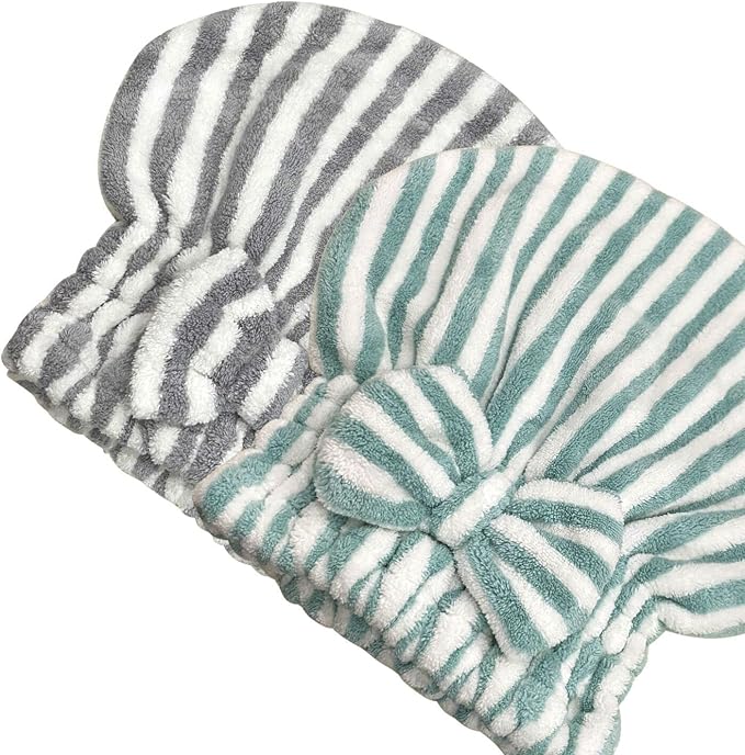 Jseng 2PC Microfiber Hair Drying Caps Stripe, Extreme Soft & Ultra Absorbent by Jseng