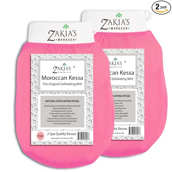 Original Kessa Exfoliating Glove -Value Pack -Pink -Microdermabrasion At Home by ZakiasMorocco
