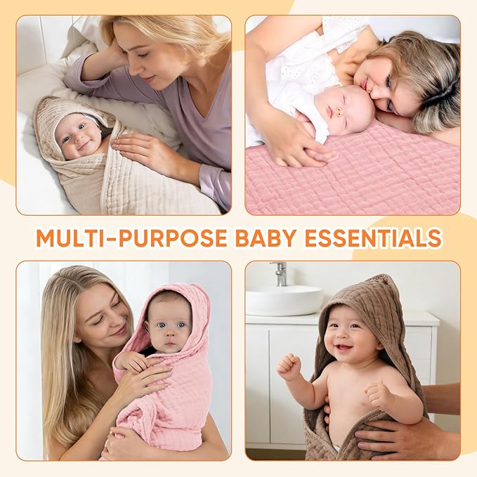 MIGIOL Muslin Hooded Baby Towels 100% Cotton ，Super Soft Muslin Baby Bath Towel - Image 5