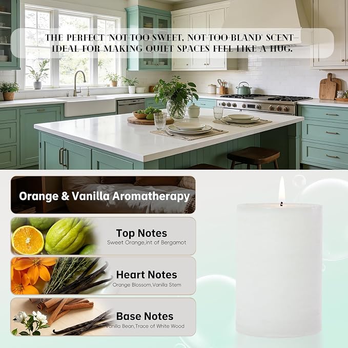 4 Pcs White Orange Vanilla Scented Pillar Candles, 60H Long-Lasting Burn - Image 2