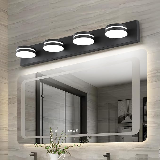 4-Light Bathroom Vanity Light, Matte Black Bathroom Light Fixtures Over Mirror - Image 6