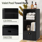 Rattan Outdoor Pool Towel Rack Cabinet, Wicker Pool Storage Bins Storage - Image 6