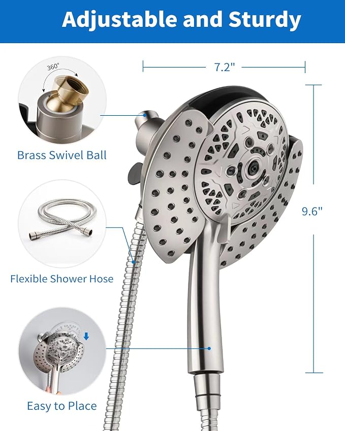 INAVAMZ Shower Heads with Handheld Spray Combo: 7.2" Rainfall Shower Head & - Image 6
