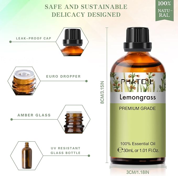 Lemongrass Essential Oil 1.01fl.oz/30ml, PHATOIL Lemongrass Oils Long Lasting - Image 5