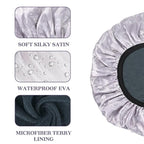 White Butterfly Print Satin Shower Cap, Three-Layer Terry Cloth Lined, - Image 3