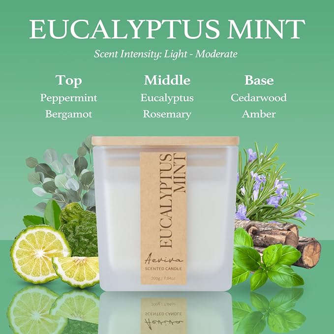 Eucalyptus Mint Scented Candle, 7.04oz 40 Hour Burn, Natural Soy Wax - Image 4