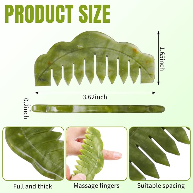 Geiserailie 2 Pcs Jade Combs Esthetician Supplies Massage Stone Hair Gua Sha - Image 2
