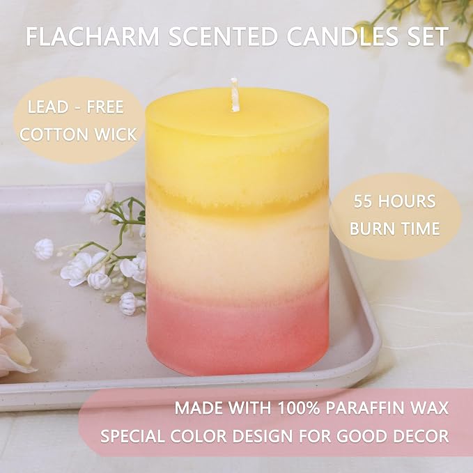 Sweet Scented Candles 3x4 Inch Pillar Candle Honeysuckle Scented Layered Yellow - Image 4