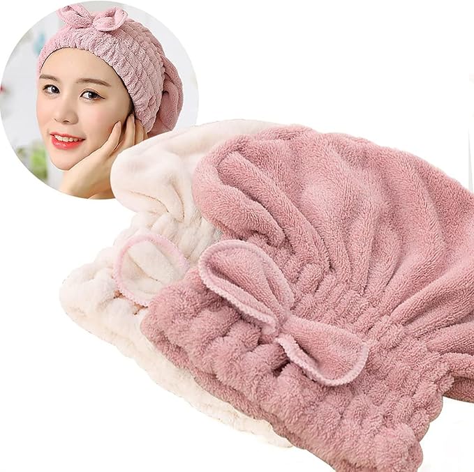 Jseng 2PC Microfiber Hair Drying Caps, Extrame Soft & Ultra Absorbent, Fast by Jseng