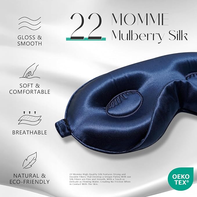 ZIMASILK Adjustable 22 Momme 100% Mulberry Silk Sleep Mask, Upgraded 3D - Image 2